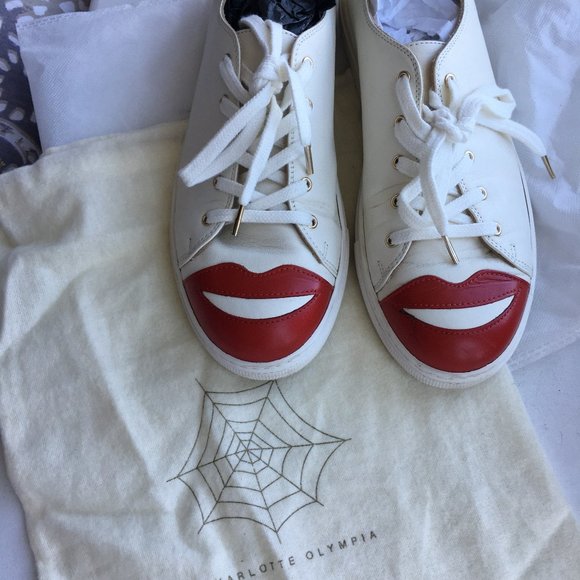 Charlotte Olympia red lips leather sneaker sz 40 - Picture 2 of 8
